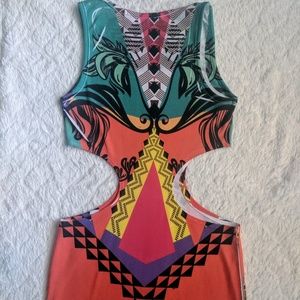 Aztec Colorful Mini Cut-out Dress